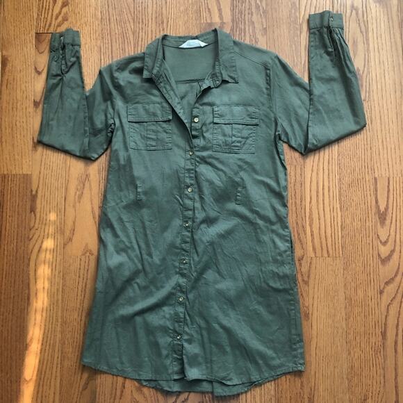 H&M Olive Green Utility Shirt Cotton Long Sleeves Dress Girl’s Size 18 (XXL) - Picture 7 of 7